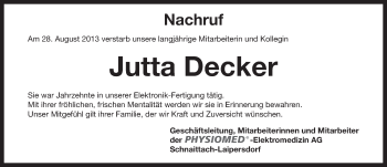 Traueranzeige von Jutta Decker von Pegnitz-Zeitung
